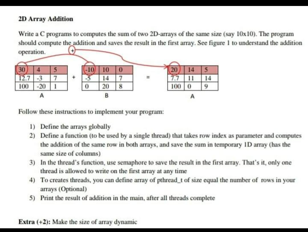 Solved 2D Array Addition Write a C programs to computes the | Chegg.com