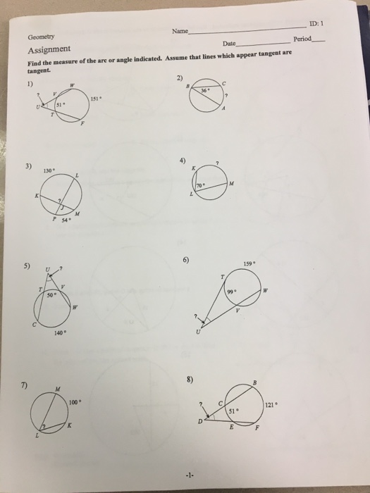 Solved ID: 1 Geometry Assignment Find the measure of the are | Chegg.com