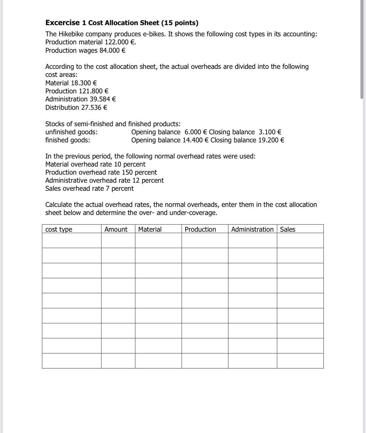 Solved According to the cost allocation sheet, the actual | Chegg.com