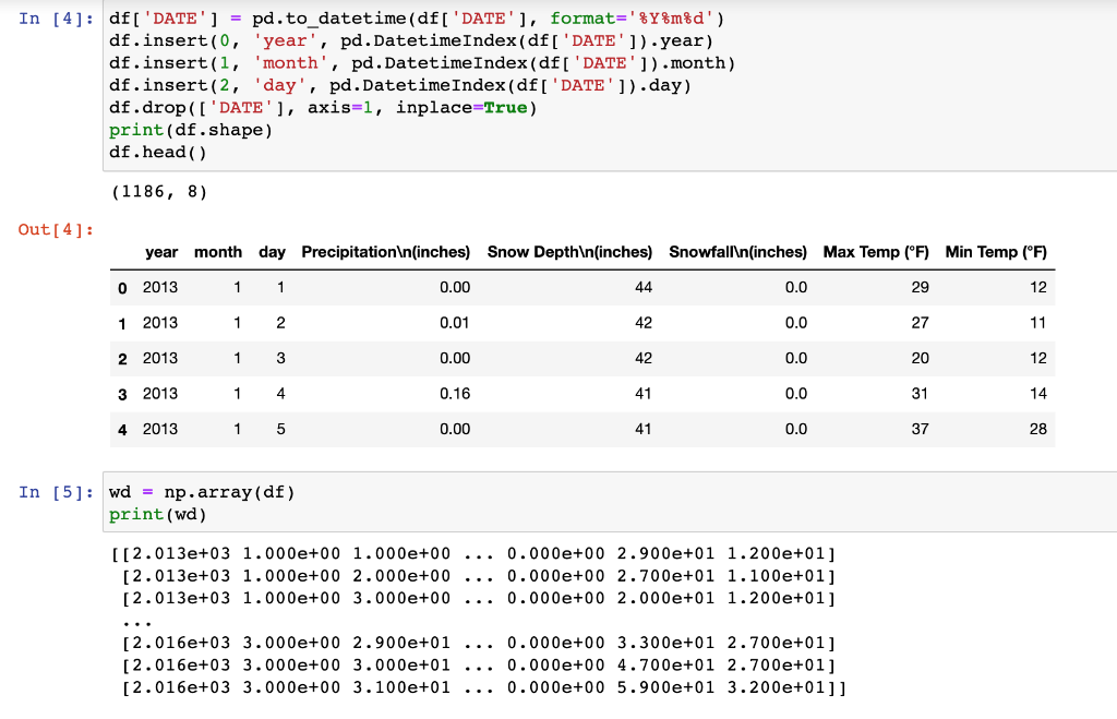 In [4]: df[ DATE] = pd.to_datetime(df[ DATE], format=%Y%m%d) df.insert(0, year, pd. DatetimeIndex(df[DATE]).year) d