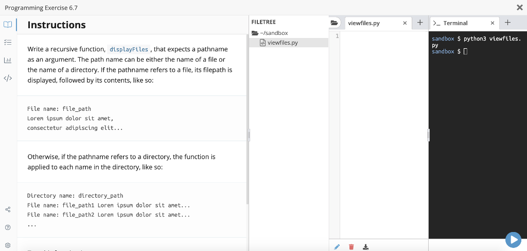 Programming Exercise 6.7 0 Instructions viewfiles.py | Chegg.com