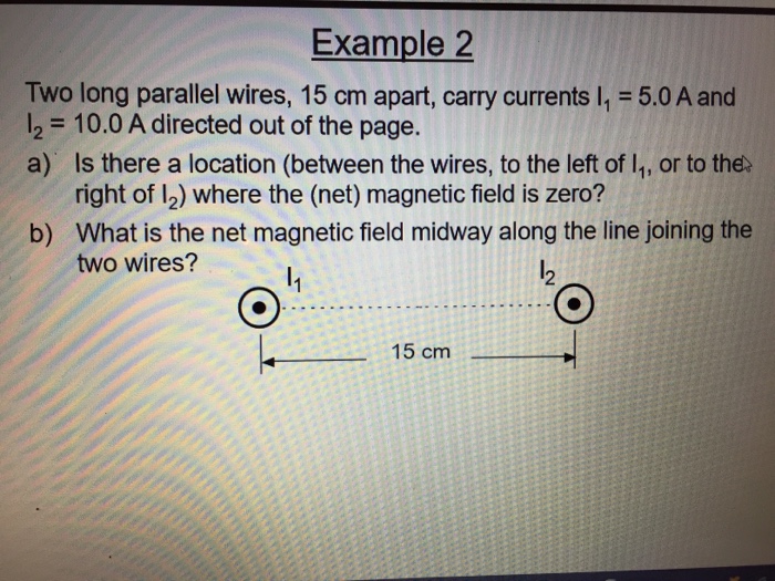 Solved Two long parallel wires, 15 cm apart, carry currents