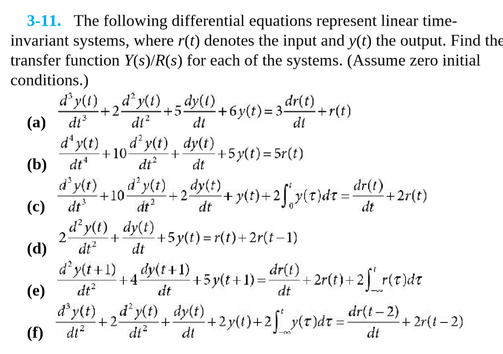 Solved 3-11. The following differential equations represent | Chegg.com