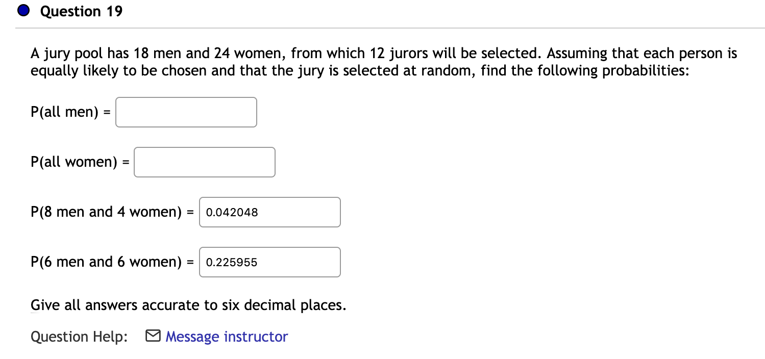 Solved O Question 19 A jury pool has 18 men and 24 women Chegg com