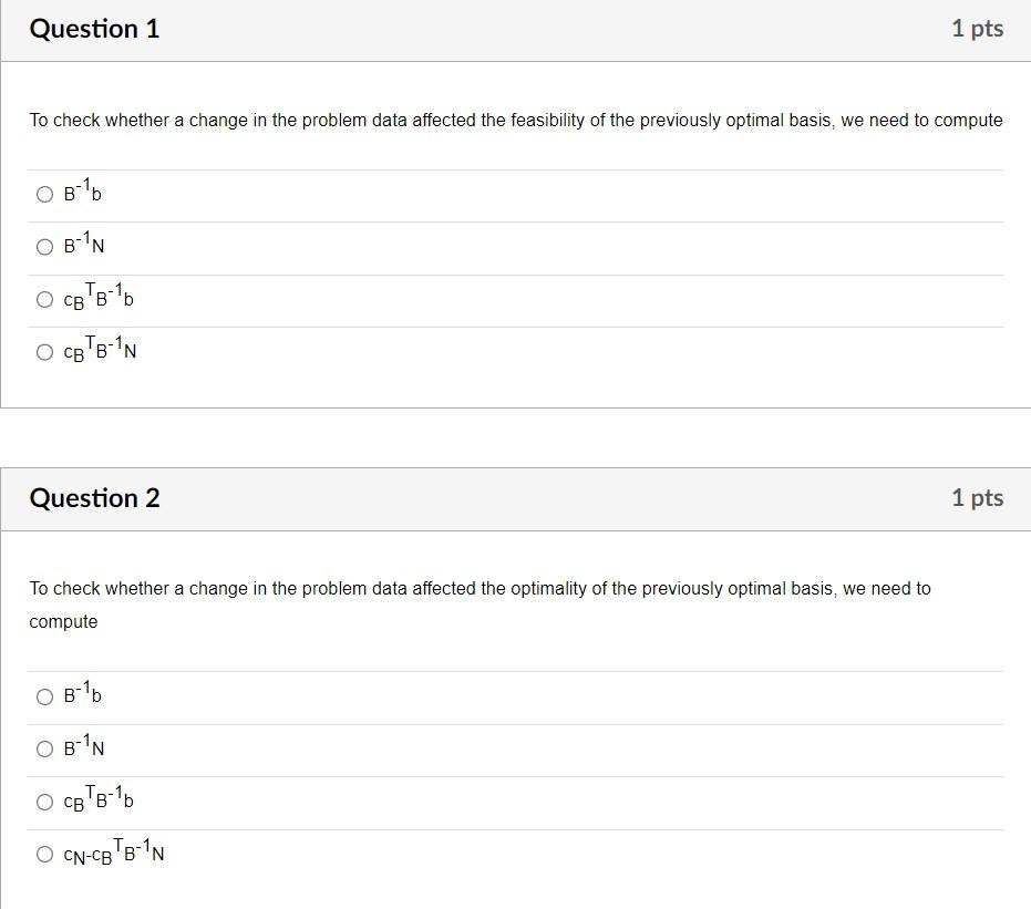 Solved To check whether a change in the problem data | Chegg.com