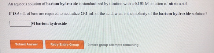 Solved An aqueous solution of barium hydroxide is | Chegg.com