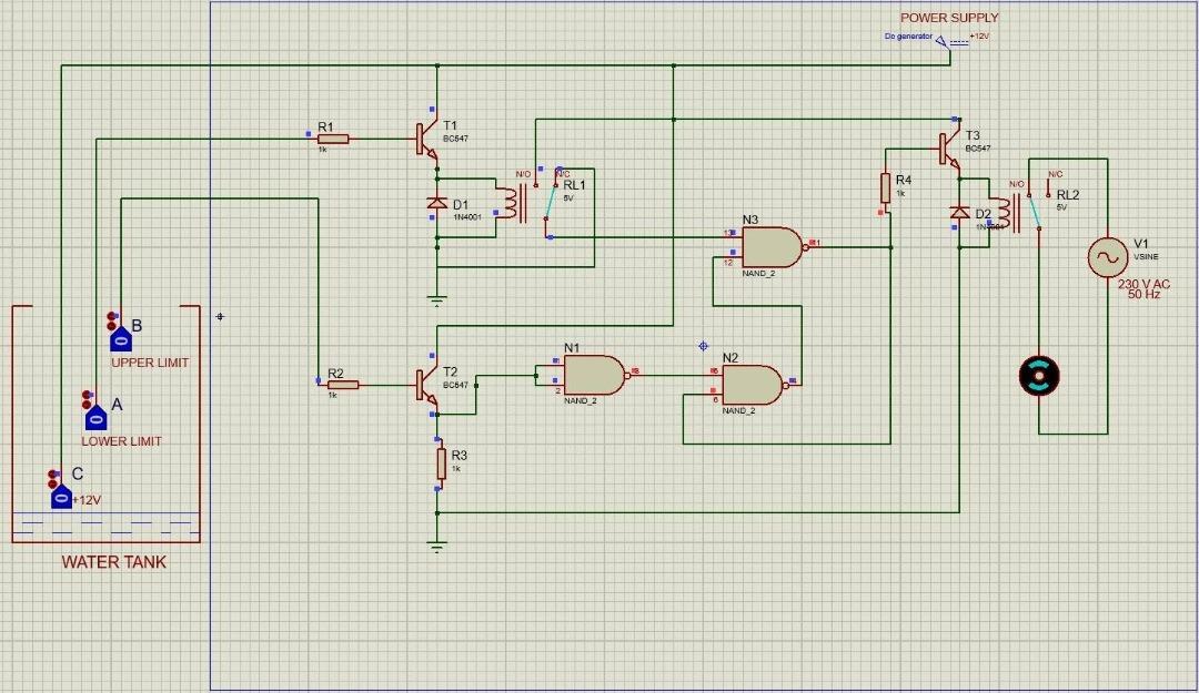 Solved This is an automatic water pump controller circuit. Circuit Diagram