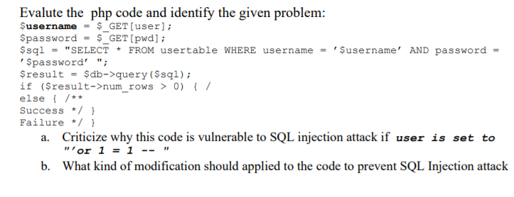 Solved Evalute the php code and identify the given problem: | Chegg.com