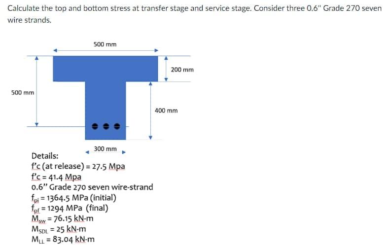 Solved Calculate the top and bottom stress at transfer stage | Chegg.com