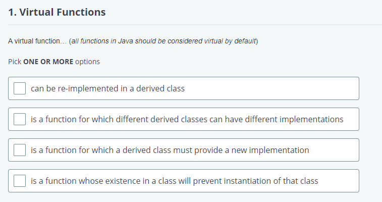 Solved 1. Virtual Functions A virtual function... (all | Chegg.com