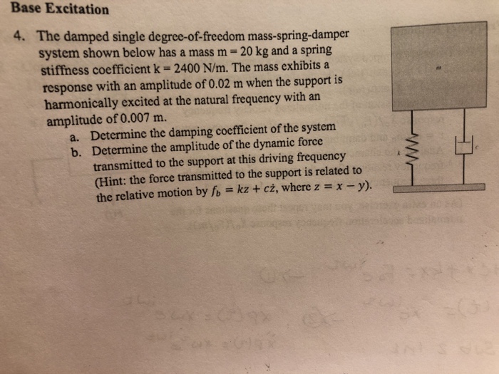 Solved Base Excitation The damped single degree-of-freedom | Chegg.com