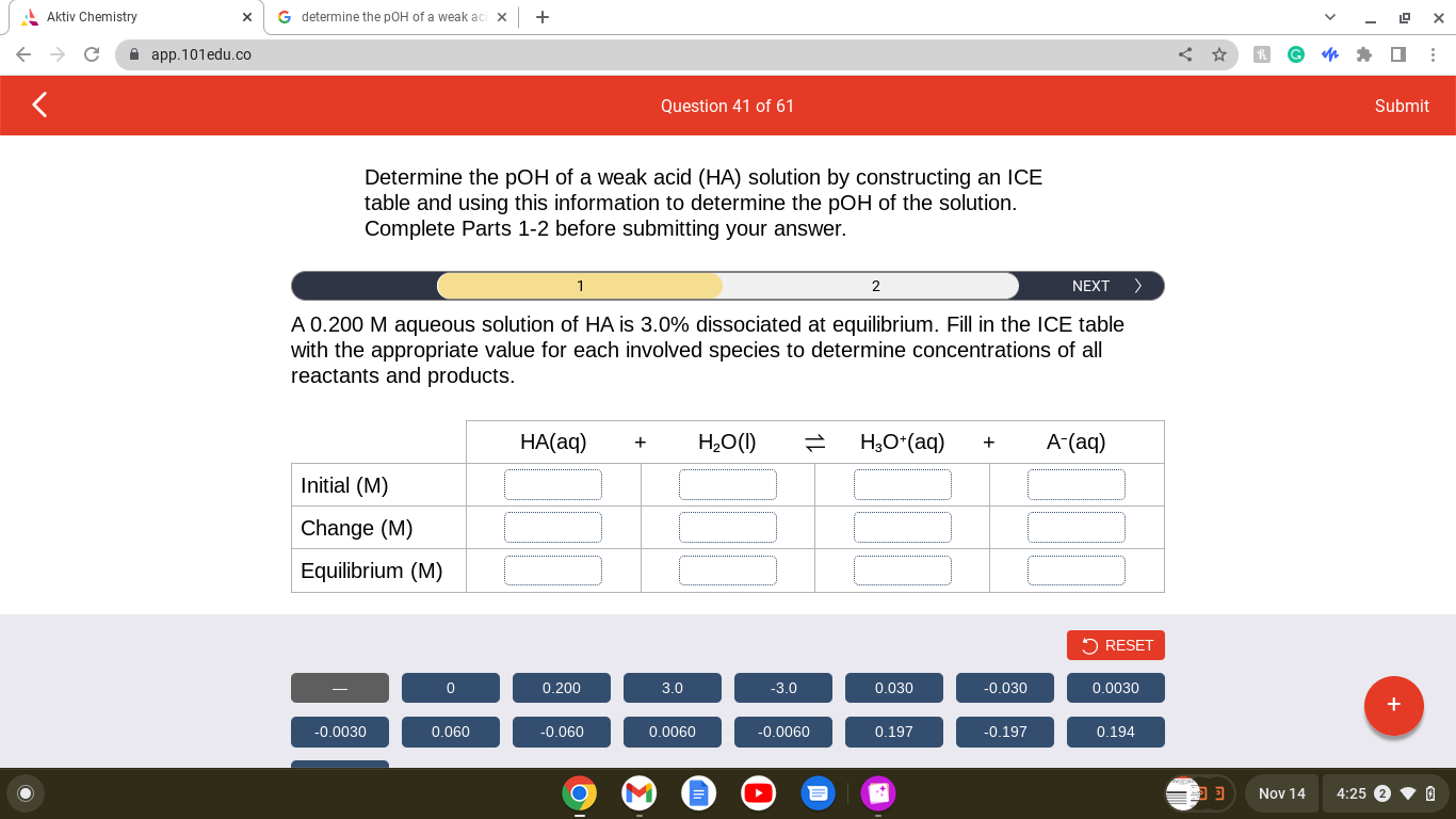 Solved Determine the pOH of a weak acid (HA) solution by