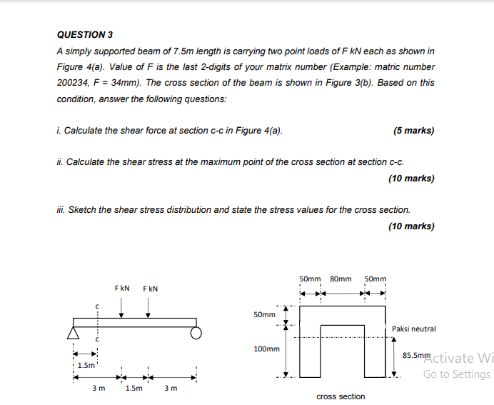 Solved QUESTION 3 A simply supported beam of 7.5m length is | Chegg.com