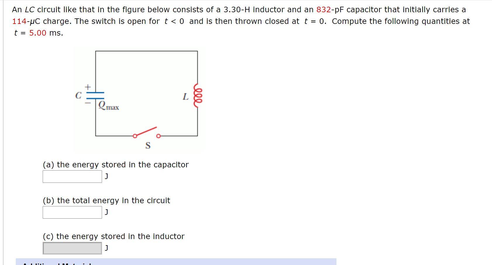 Solved An LC circuit like that in the figure below consists | Chegg.com