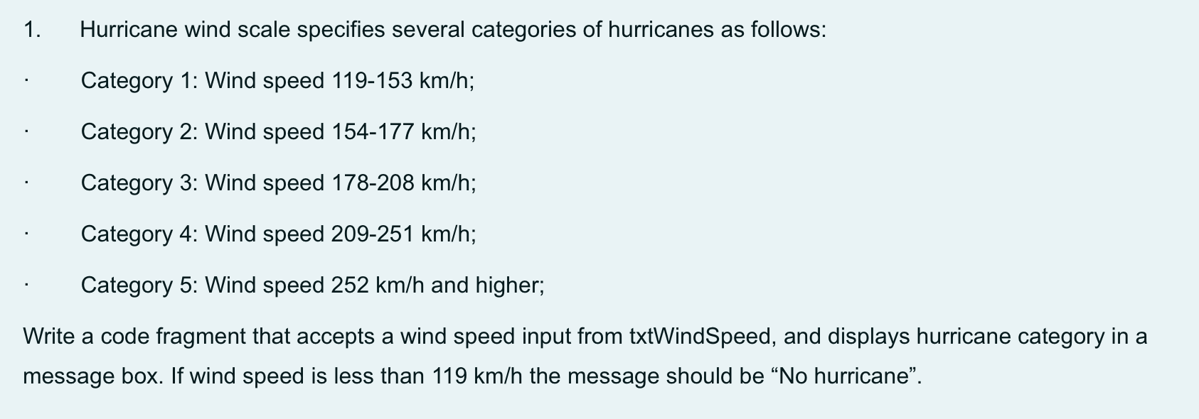 Solved 1 Hurricane Wind Scale Specifies Several Categories Chegg Com