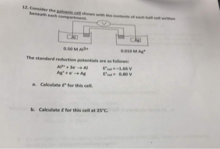 Solved 12. Consider the galvanic cell shown with the | Chegg.com
