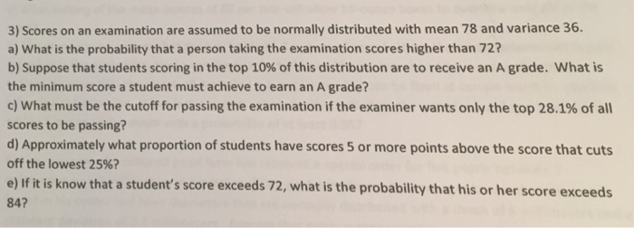 Solved Scores On An Examination Are Assumed To Be Normally | Chegg.com