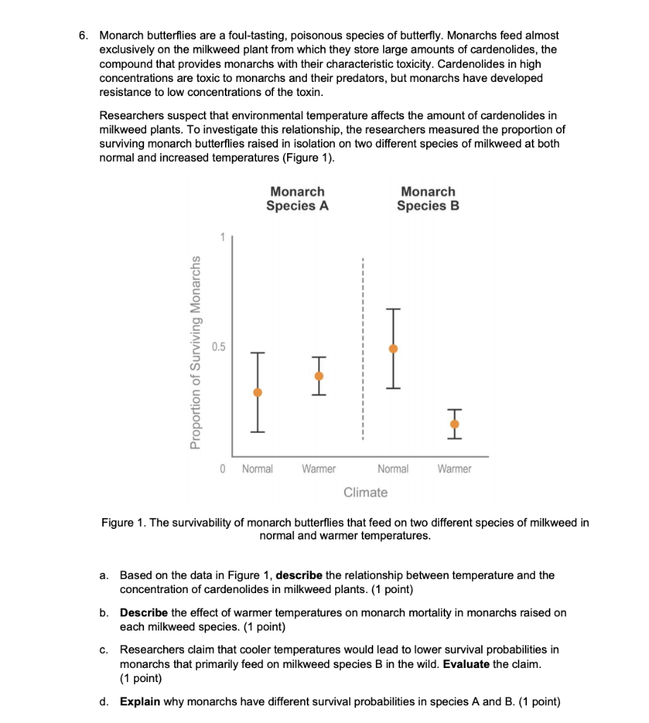 Solved 6. Monarch butterflies are a foultasting, poisonous