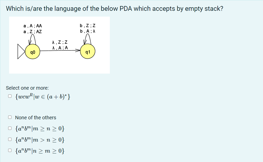 Solved Which is/are the language of the below PDA which | Chegg.com