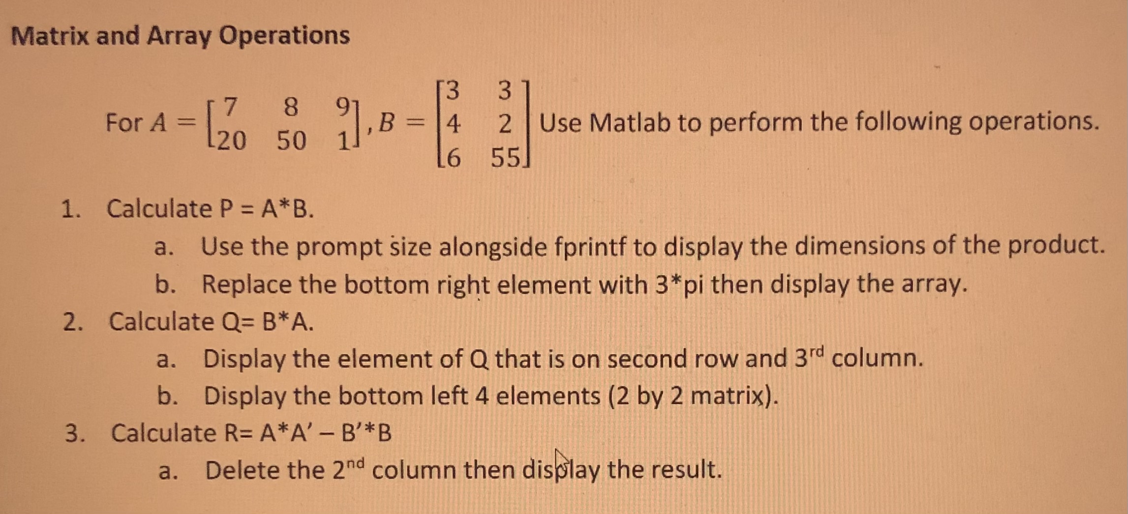 Solved Matrix and Array Operations For Chegg