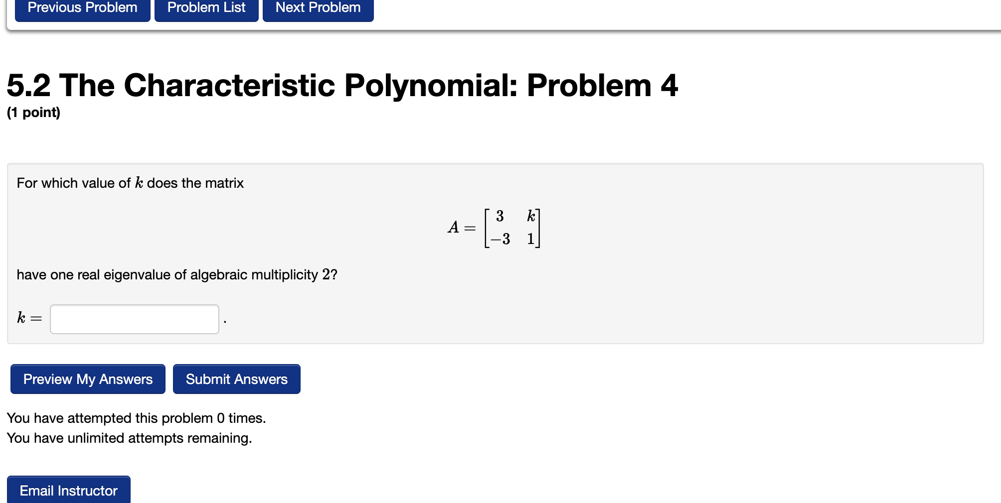 Solved 5.2 The Characteristic Polynomial: Problem 4 (1 | Chegg.com