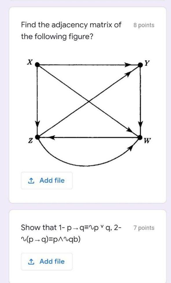 Solved 8 points Find the adjacency matrix of the following | Chegg.com