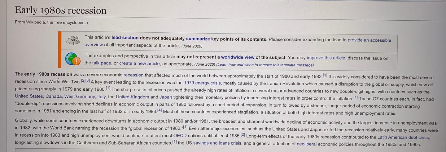 Solved Early 1980s recession From Wikipedia, the free | Chegg.com