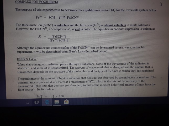 Solved COMPLEX ION EQUILIBRIA The Purpose Of This Experiment | Chegg.com