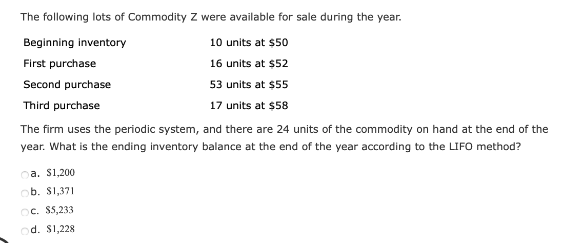 Solved The following lots of Commodity Z were available for | Chegg.com