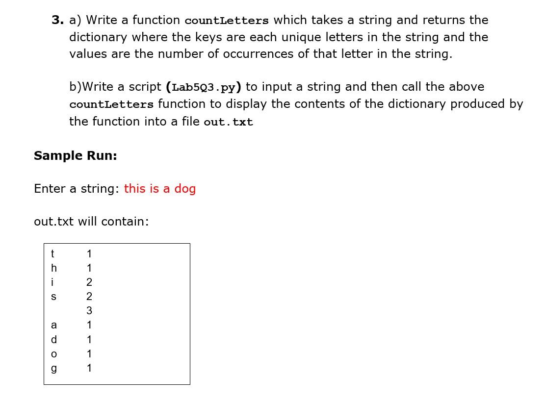 Solved PYTHON A) Write A Function CountLetters Which Takes | Chegg.com