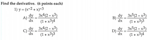 Solved Find The Derivative 6 Points Each 1 Y X 2 Chegg Com