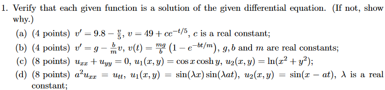 Solved 1 Verify That Each Given Function Is A Solution O Chegg Com
