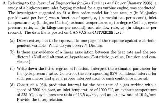 Solved 3. Referring to the Journal of Engineering for Gas | Chegg.com