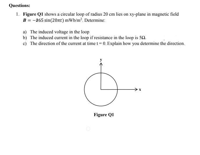 Solved Questions: 1. Figure Q1 shows a circular loop of | Chegg.com