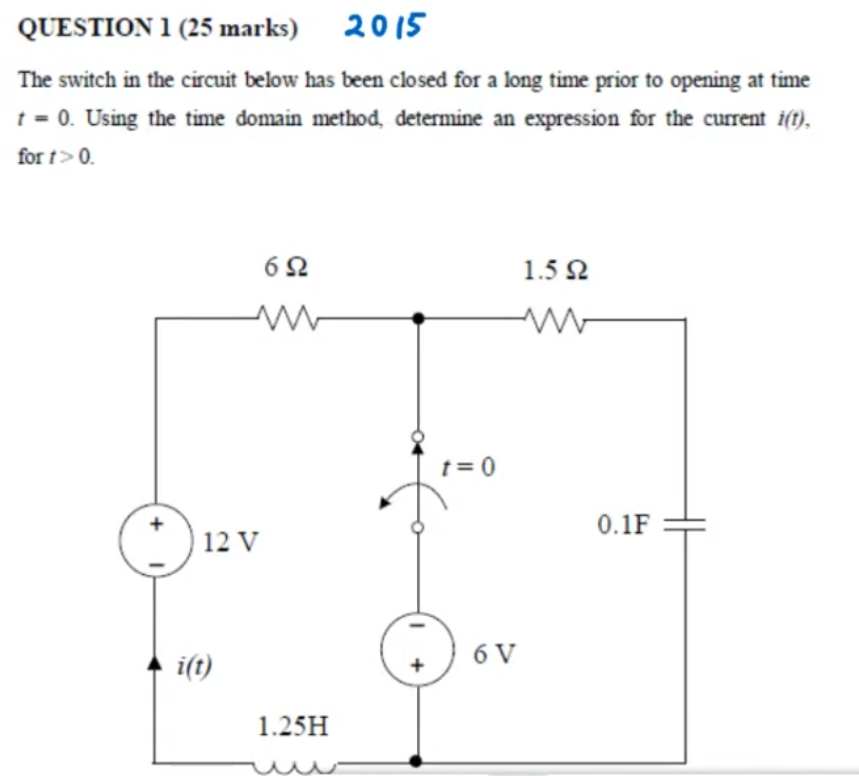 Solved QUESTION 1 (25 marks) 2015 The switch in the circuit | Chegg.com