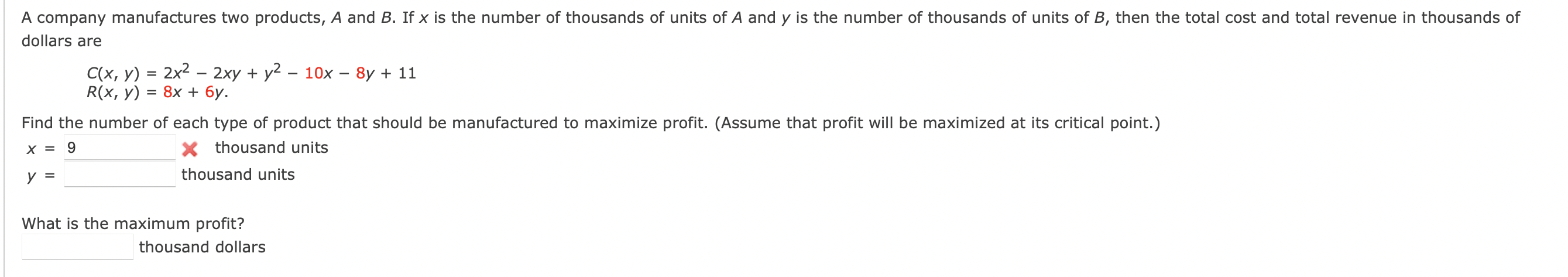 Solved A company manufactures two products, A and B. If x is | Chegg.com