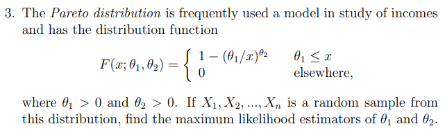 Solved The Pareto distribution is frequently used a model in | Chegg.com