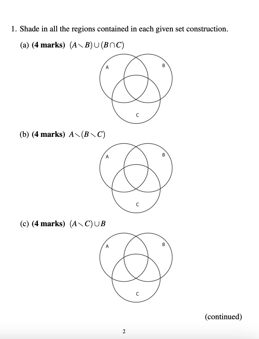 Solved 1. Shade in all the regions contained in each given | Chegg.com