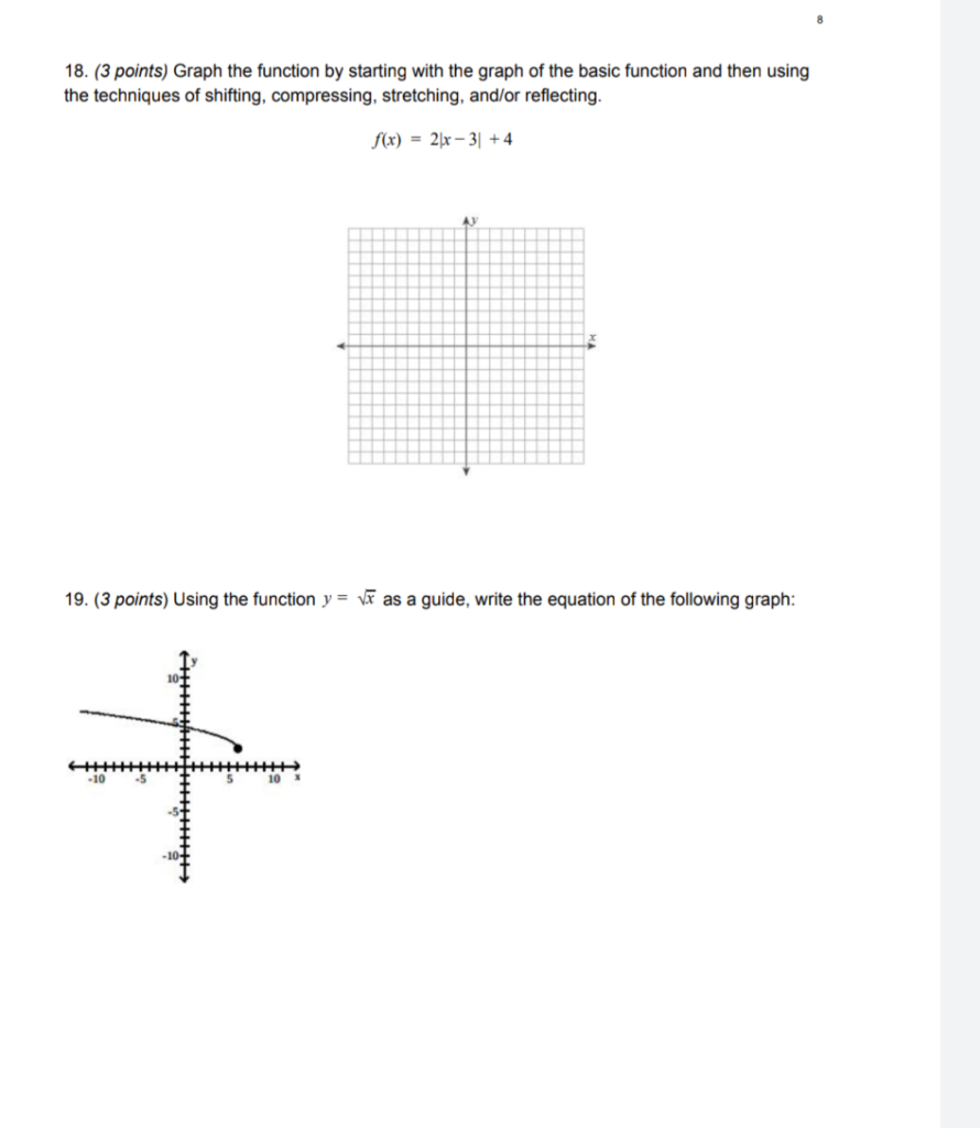 Solved 18. (3 points) Graph the function by starting with | Chegg.com