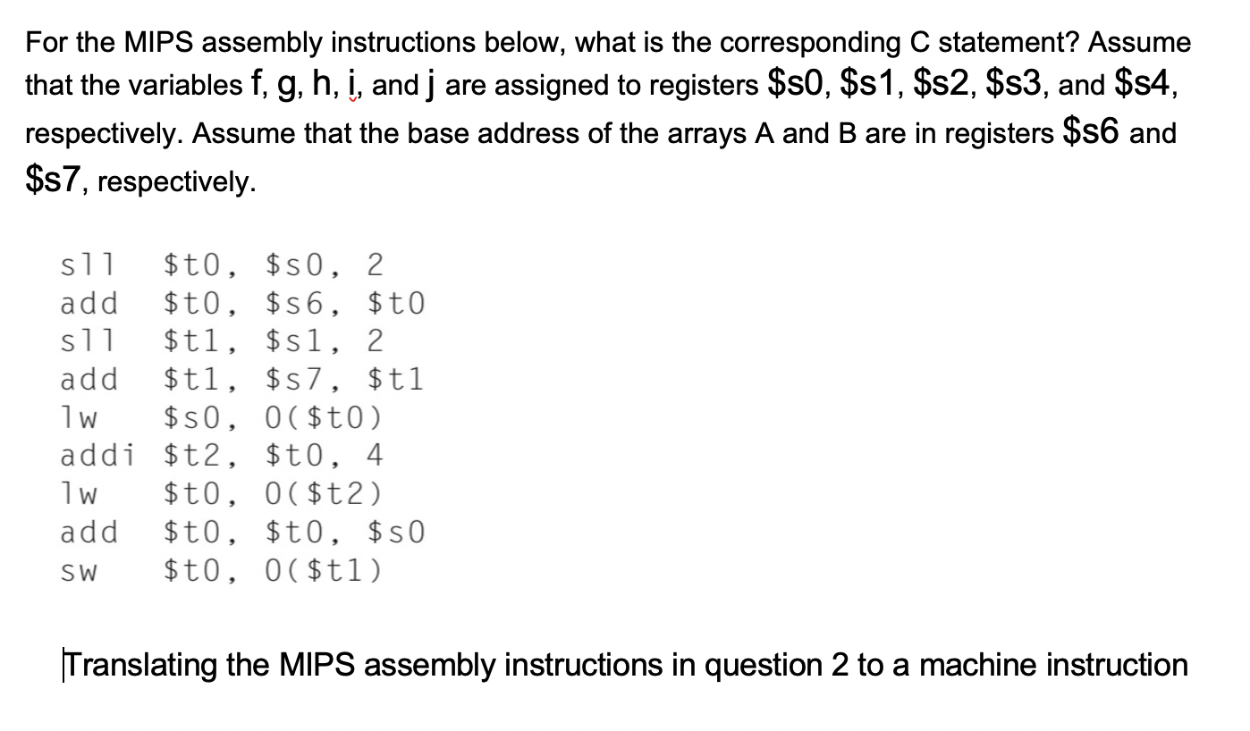 Solved For The MIPS Assembly Instructions Below, What Is The | Chegg.com