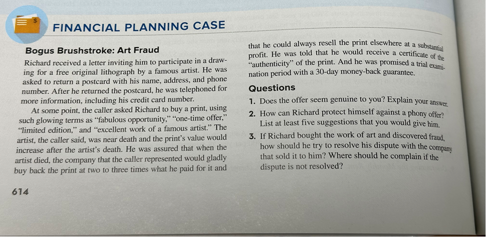 Solved Bogus Brushstroke: Art Fraud Richard received a | Chegg.com