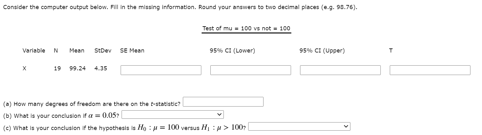 Solved Consider The Computer Output Below Fill In The Mi Chegg Com