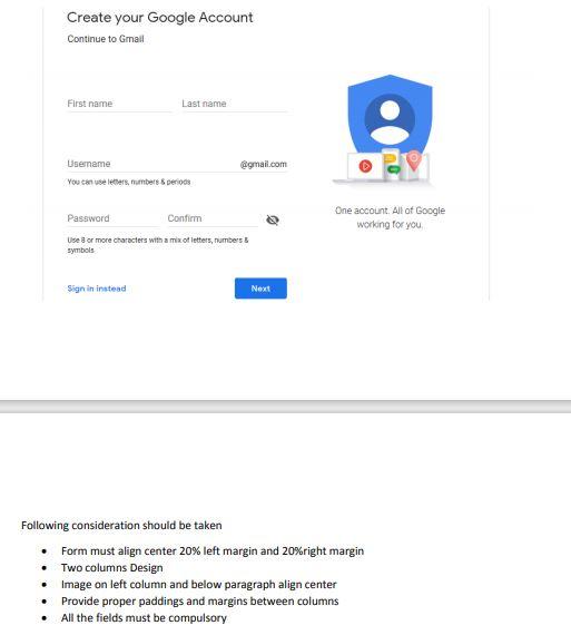 Create Your Google Account Continue To Gmail First Chegg Com