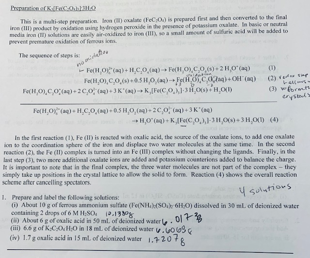 Find the theoretical mass of K3[Fe(C2O4)3]*3H2O. | Chegg.com