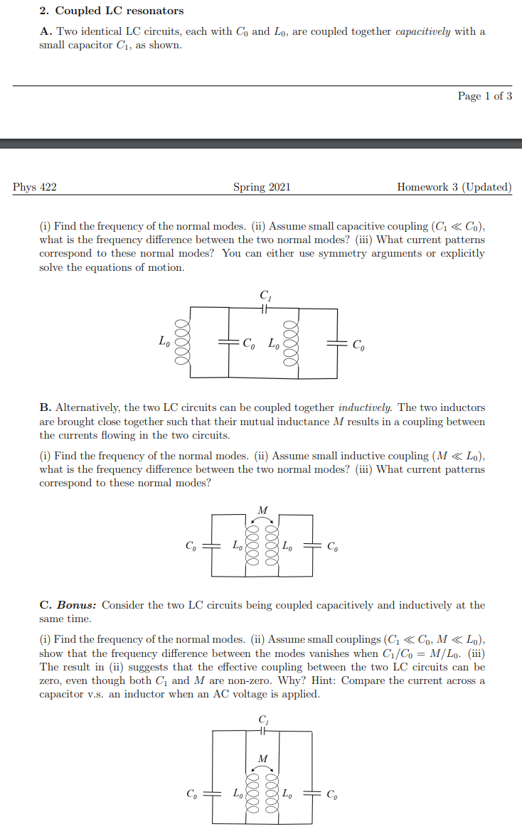 2. Coupled LC resonators A. Two identical LC