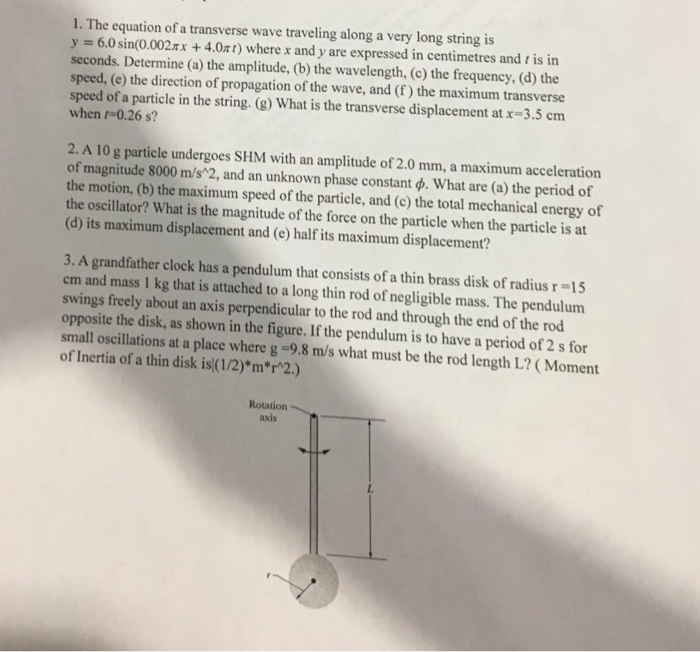 Solved 1. The Equation Of A Transverse Wave Traveling Along | Chegg.com