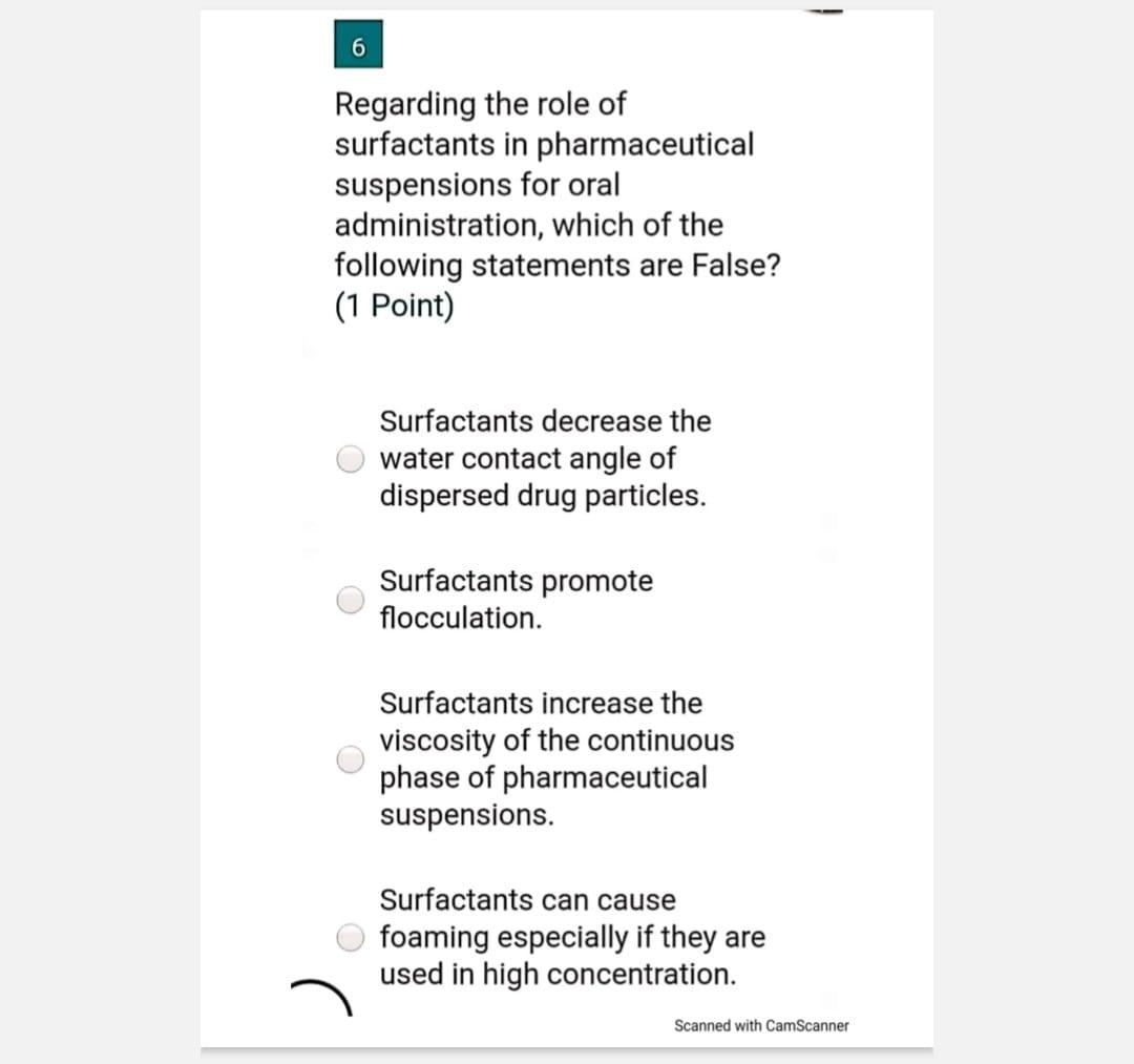 Solved 6 Regarding The Role Of Surfactants In Pharmaceutical | Chegg.com