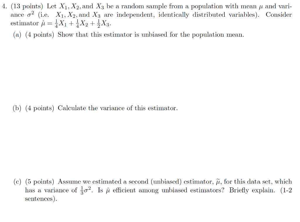 Solved 4 13 Points Let X1 X2 And X3 Be A Random Samp Chegg Com