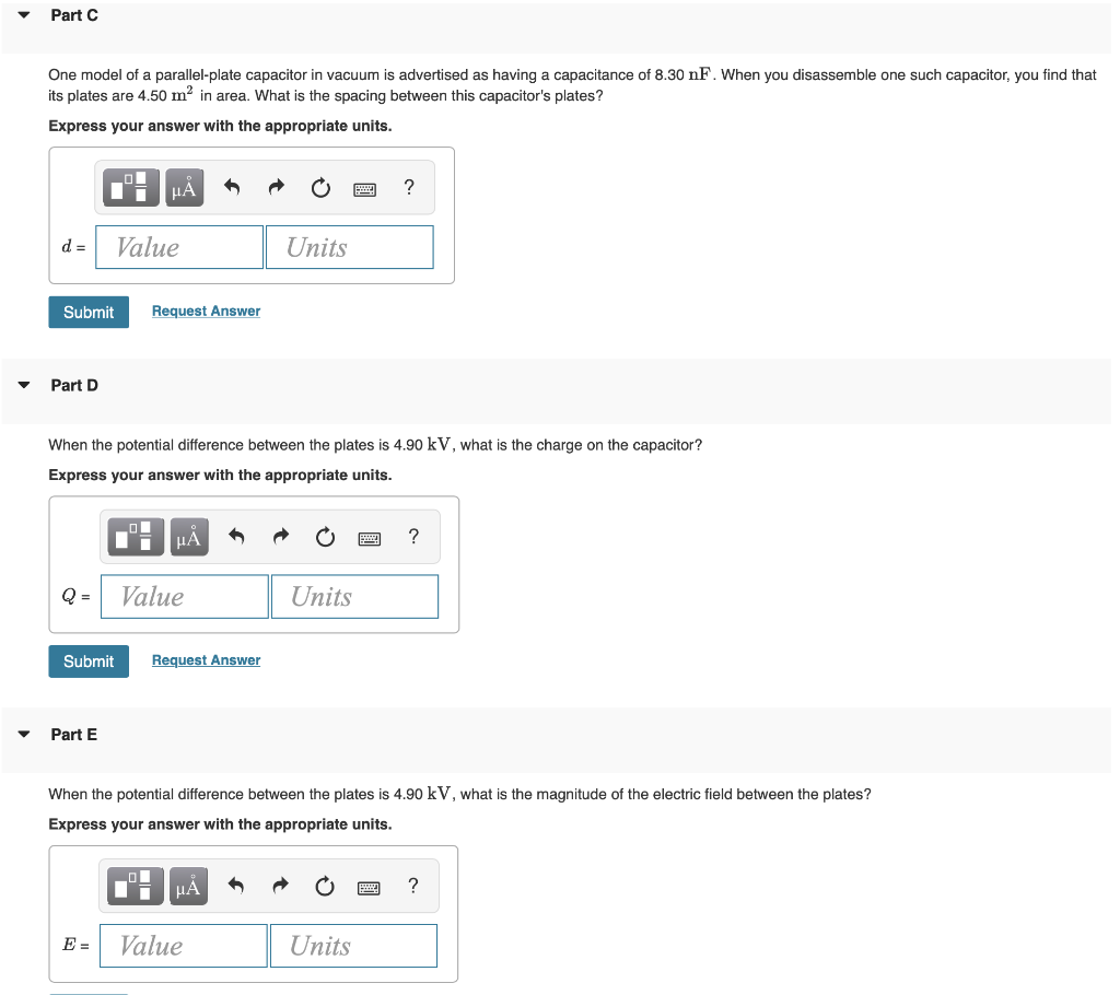 Solved Part C One model of a parallelplate capacitor in