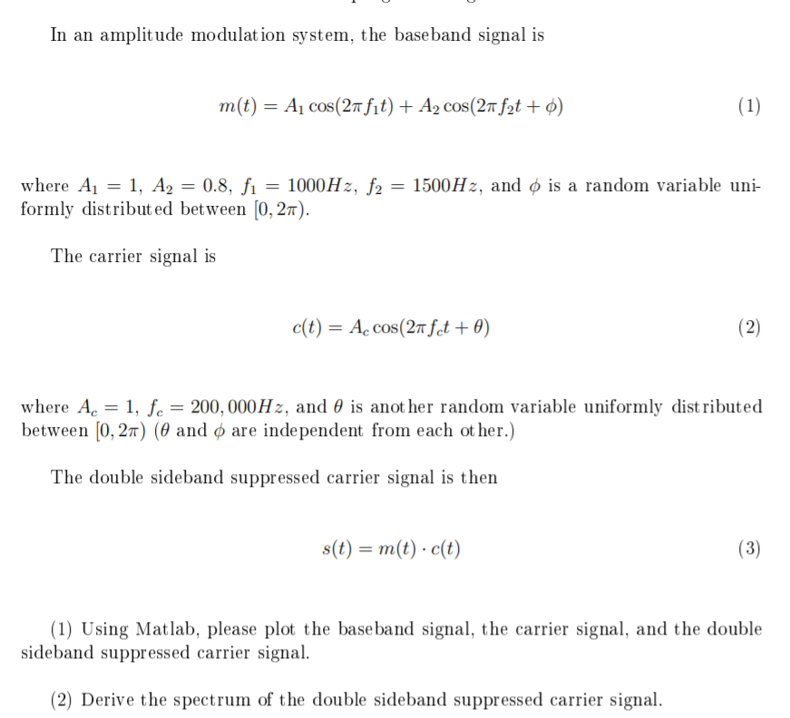 Solved In an amplitude modulation system, the base band | Chegg.com